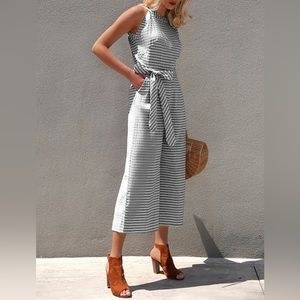 Set of 2 Halter Neck Stripe Crop Jumpsuits